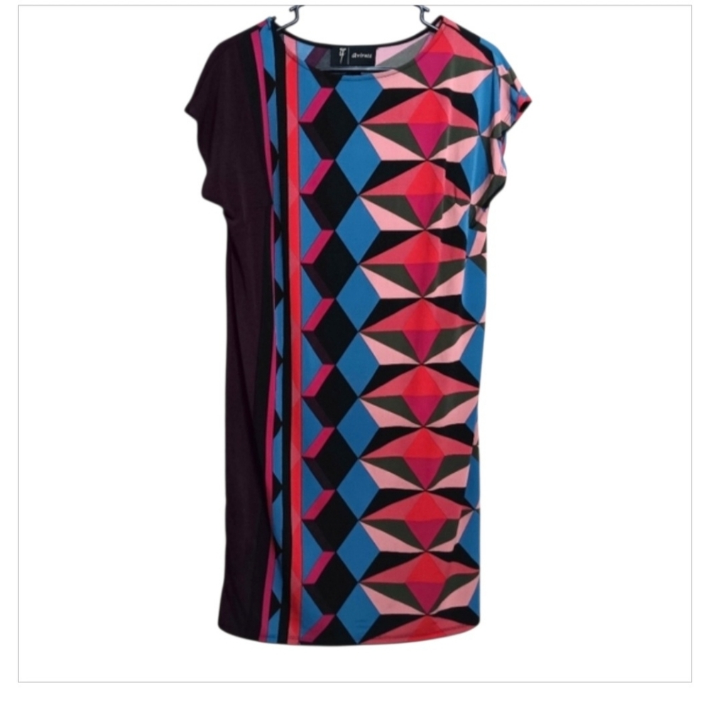 Avirate Red Blue Black Geometric Retro Slinky Knit Dress